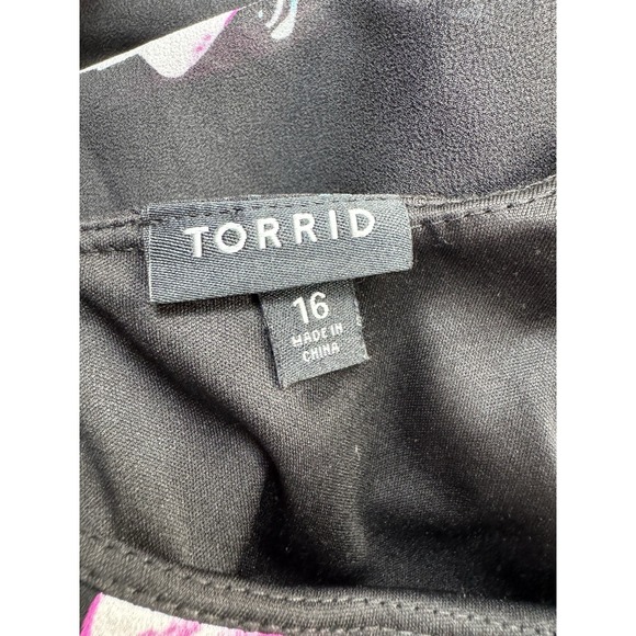 Torrid Black Pink Floral Chiffon Overlay Lined Sleeveless A-Line Dress Size 16 - Picture 15 of 15